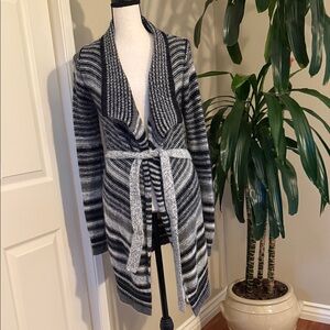 Moda International Black and Gray Striped Cardigan